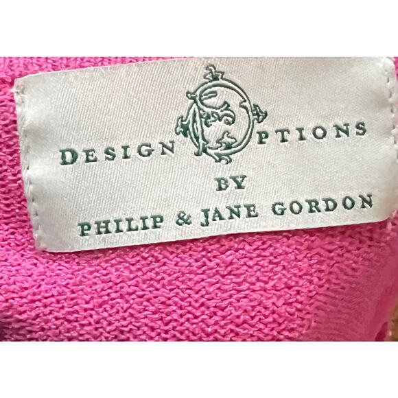 Design Options Philip Jane Gordon Bright Pink Beaded Fringe Cardigan Women’s M - Picture 9 of 10